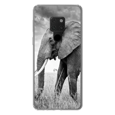 Produktbild von MuchoWow® Handyhülle Schutzhülle Hülle für Huawei P40 Lite Elefant - Gras - Tiere - Schwarz und weiß Silikon Softcase Handy Hülle - Handy