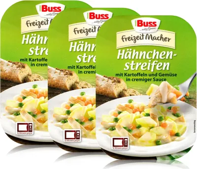 Produktbild von Buss Hähnchen-streifen mit Kartoffeln & Gemüse 300g - Fertiggericht (3er Pack)