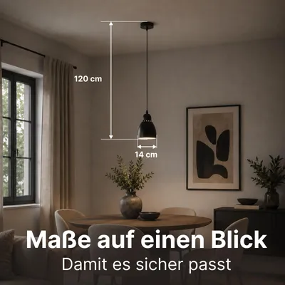 Zdjęcie produktu dla Lampa wisząca, czarna, jednoźródłowa, kompaktowy klosz, regulowana wysokość, ARTE LAMP Braccio, gwint E27, do 60W, idealna do jadalni, wymiary: 14 x 14 x 16 cm, model A2054SP-1BK