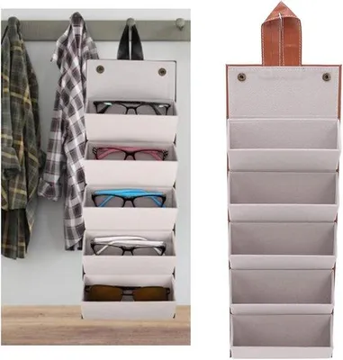 Image de Organisateur de lunettes de voyage - 5 compartiments - En cuirPolyuréthanepliable - Pour valises - Présentoir - Marron
