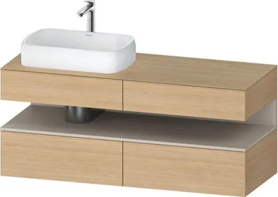 Produktbild von Duravit Qatego Konsolenwaschtischunterbau, 2 Auszüge, 2 Schubkästen, Ausschnitt links, 1400x550x600mm, Nische Taupe Supermatt, QA4765083300010