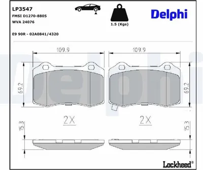 Produktbild von DELPHI Bremsbeläge Satz Hinten Bremsklötze für JEEP GRAND CHEROKEE IV (WK, WK2) LP3547