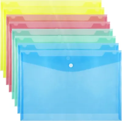 Productafbeelding van Transparante documentenmappen, 8 stuks, formaat A4, met drukknop, voor het organiseren van documenten