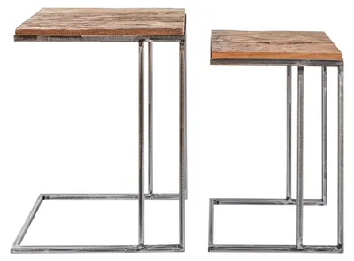 Zdjęcie produktu dla riess-ambiente Industrial Zestaw 2 stolików pomocniczych BARRACUDA 45 cm Drewno solne Lite drewno Metalowa rama