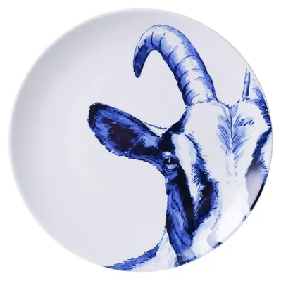 Productafbeelding van Heinen Delfts Blauw – Wandbord met geitenmotief