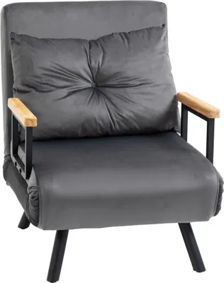 Produktbild von Schlafsessel Dunkelgrau Einzelsofa mit Bettfunktion, Relaxsessel mit Verstellbarer Rueckenlehne, Samtoptik