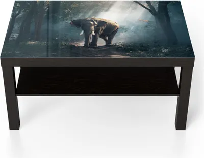 Produktbild von DEQORI Couchtisch 90x55 cm Schwarz 'Elefant im Wald' Glas Beistelltisch