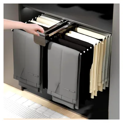Produktbild von Ausziehbarer Hosenbügel, Verstellbarer Kleiderstangen-Hosenhalter, Platzsparendes Hosenregal für den Schrank, Schwarz