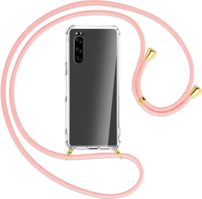 Produktbild von Handykette Backcover-Schutzhülle mit Band (Metall goldfarben) für Sony Xperia 5 - rosa