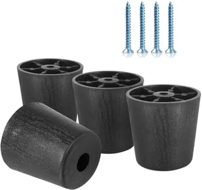 Produktbild von PolkaHome® Runde Möbelfüße, Set mit 4, Schwarze Kunststoff-Schrankfüße mit Schrauben, Ø 40/50 x H 50 mm, Tragfähigkeit 400 kg