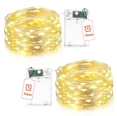 LED-Lichterkette 5 m, 50 LEDs, warmweiß, Timer, 2 Stück