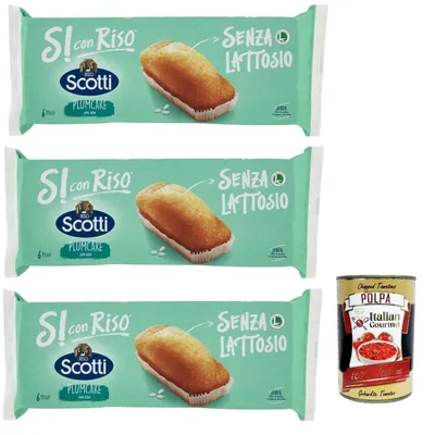 Produktbild von Riso Scotti, Si con Riso - Plumcake con Riso, Plumcake mit Reis, Kuchen Laktose -freie Süße Snacks, Palmöl ohne, 3x 190g + Italian Gourmet polpa 400g