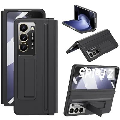 Obrázek produktu pro Pouzdro pro Samsung Galaxy Z Fold 5 Tenké Kožené kryt s ochranou pantu, integrovanou ochranou displeje a stojánkem černé