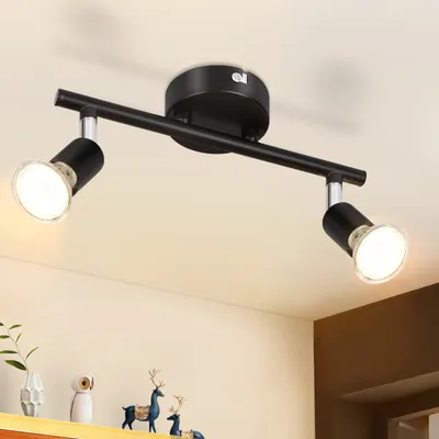 Zdjęcie produktu dla ZMH lampa sufitowa LED reflektor sufitowy 2 płomienie salon czarna lampa sufitowa GU10 sufit spot obrotowy 330° sufit obrotowy sypialnia kuchnia przedpokój