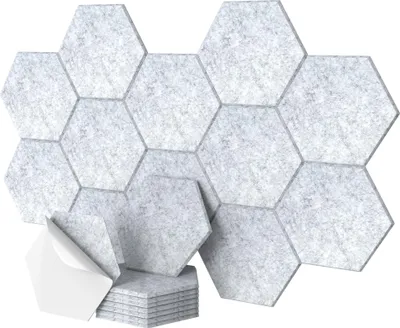 Produktbild von Relaxdays Akustikplatten, 36 Stück, selbstklebend, Hexagon, 30x26 cm, Schalldämmung gegen Lärm, Gaming Deko, grau