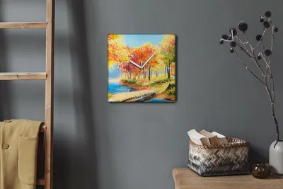Produktbild von Coloray Hodiny Unikátní 30x30 cm  Tiché hodiny Pro obývací pokoj a kuchyň Nástěnné hodiny Plátno Bílé ručičky hodin - Voda lesního mostu