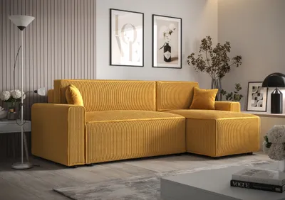 Produktbild von Ecksofa Alvito BIS, Farbe: Honiggelb. Material: Kord. A: B: 252 cm,H: 85 cm,Länge: 140 cm, Eckcouch, Schlafcouch, Sofa bed, Schlafsofa