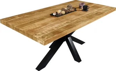 Produktbild von Esstisch Mango Rough massiv naturfarben gerade Kanten Spider-Gestell schwarz 180 x 90 cm LIBRO