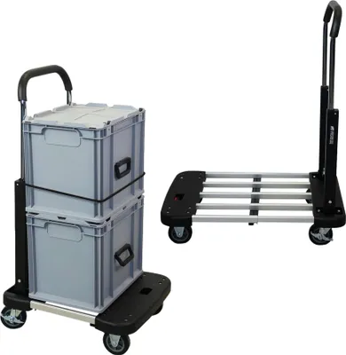 Produktbild von Klappbarer Profi-Transportwagen TAURUS 150 | HxBxT 97x53-76x46cm | Traglast 150kg | Höhenverstellbarer Griff | Transporthilfe Klappwagen
