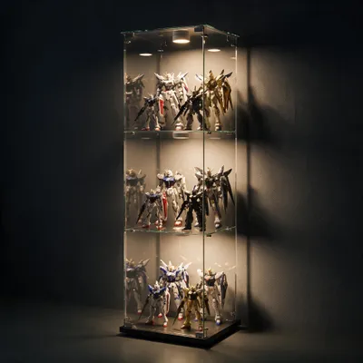 Produktbild von INONEFT Glasvitrine Standvitrine mit LED-Beleuchtung, Türen und 3-stufig, Vitrinenschrank, Vitrine Sammlervitrine für Sammlerstücke und Wein, Schwarz