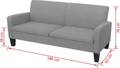 vidaXL Pohovka pro 3 osoby 180x65x76 cm světle šedá