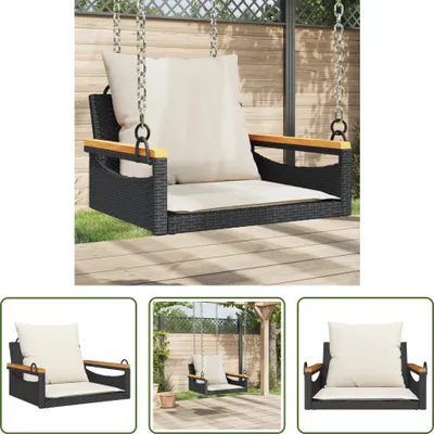 Produktbild von The Living Store Hängesessel mit Kissen Schwarz 63x62x40 cm Poly Rattan