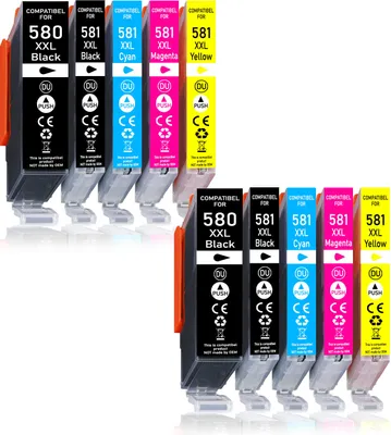 A collection of compatible ink cartridges for a printer.
