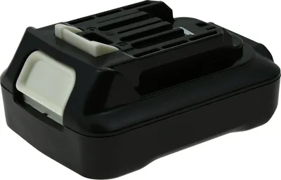 A black battery pack with white release buttons.