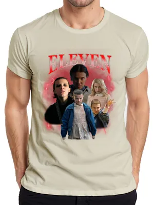 Imagen del producto de Camiseta para hombre, estilo retro de los años 80 y 90, diseño "Elfie Stranger", ideal como regalo para fans de la serie, con motivos de Hawkins, de color natural, talla L