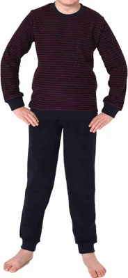 Produktbild von Kuscheliger Jungen langarm Frottee Schlafanzug Pyjama mit Bündchen ; rot , 140