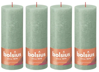Image de lot de 4 bougies - hauteur 19 cm - diamètre 6,8 cm - Rustique - Vert sauge