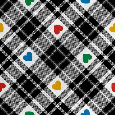 Imagen del producto de Tela de terciopelo real, de poliéster, para coser. Diseño: cuadros con un corazón de colores