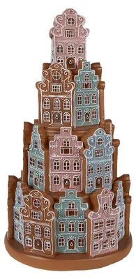 Immagine prodotto di Clayre & Eef Casa di pan di zenzero con LED Ø 18x33 cm Marrone Blu Poliresina