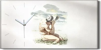 Produktbild von Wanduhr Bürouhr Leinwand Bild 60x30 Zeichnung Antiker See Mann Seemuscheln Kunst - weiße Hände