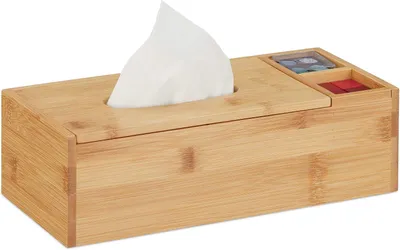 Image de Boîte de mouchoirs - Deksel - Salle de bain et bureau - 2 compartiments - Bambou - 9 x 30,5 x 14,5 cm - Naturel