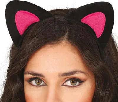 Produktbild von Katze Fledermaus Haarreif Karneval Raben Schwarz Pink Ohren Fantasie Accessoire, Farbe: Schwarz