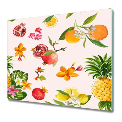 Produktbild von Küchenschneidebrett - Glasschneidebrett - Herdabdeckung - 60x52 - Exotische Früchte