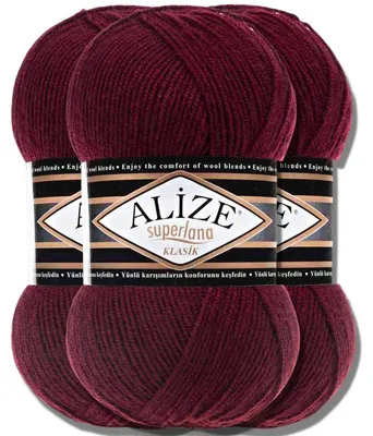 Imagen del producto de Alize 3x 100g Superlana Klasik, hilo de lana, color sólido, ideal para tejer a crochet o a dos agujas (modelo 57)