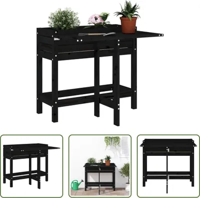 Produktbild von The Living Store Pflanzkasten mit Klappbarer Tischplatte Schwarz Massivholz