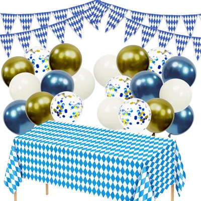 Oktoberfest-Dekoset: Tischdecke, Girlande, 20 Ballons, Blau-Weiß