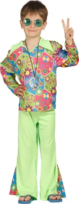 Immagine prodotto di costume hippie colorato con pantaloni svasati per ragazzi taglia 98-146, taglia:140/146