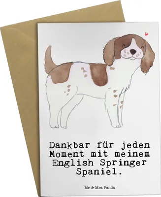 Produktbild von Mr. & Mrs. Panda Klappkarte English Springer Spaniel Moment - Weiß - Geschenk, Grußkarten, dankeskarten, einladungskarten, hochzeitskarten, Glückwunschkarte