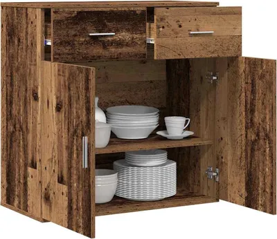 Image de Buffet à tiroirs vidaXL en bois recyclé 78 x 38 x 80 cm, aggloméré