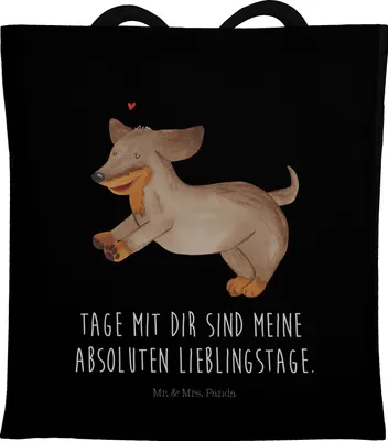 Produktbild von Mr. & Mrs. Panda Beutel Hund Dackel - Schwarz - Geschenk, Herz, totebag, Laptoptasche, Jutebeutel, Dachshund, Tote Bag, Shopping Tasche, Sprüche, Einkaufstasche