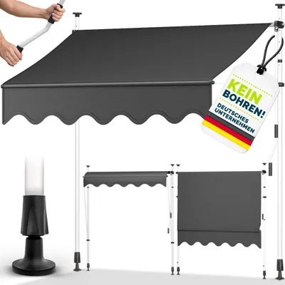 Produktbild von tillvex Balkonmarkise 300 cm Grau Gelenkarm Markise Klemmmarkise Sonnenmarkise Balkon ohne Bohren