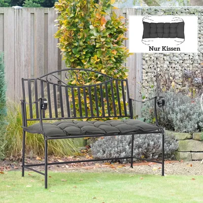 Produktbild von Bankauflage ohne Rückenlehne, Sitzkissen Gartenbank, gesteppt, Polyester, Dunkelgrau | 100 x 40 x 10 cm | Bindebänder | 1,1 kg
