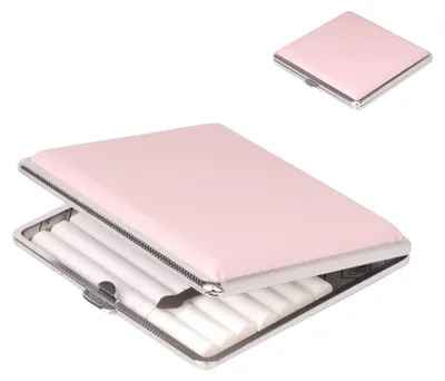 Imagen del producto de Estuche para cigarrillos de cuero sintético (PU) y metal, de 84 mm, para 20 cigarrillos, diseño elegante y compacto para llevar