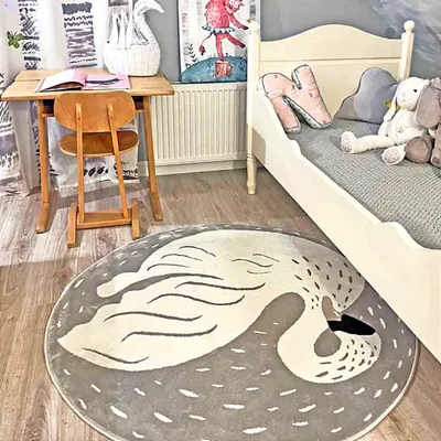 Obrázek produktu pro Dětský šedý kulatý koberec - LABUŤ