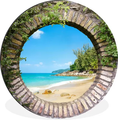 Produktbild von MuchoWow® Aluminium Wandkreis Strand - Meer - Aussicht - Sommer Ø 60 cm Wanddeko Modern Wohnzimmer - Wand Kreis - Wandbild - Schlafzimmer - Aluminium Bild - Kinderzimmer - Wohnzimmer Dekoration - Wandschmuck