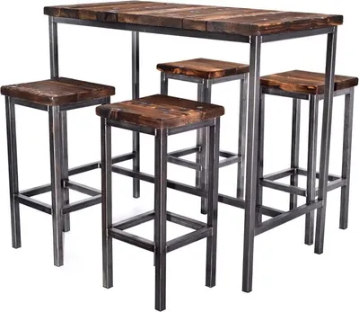 Produktbild von CHYRKA® Set BarMöbel (Natur, 120x60 см+4H) SAMBOR Barstuhl Bartisch Stehtisch Barhocker modernes Design Massivholz Glas Loft Handmade Vintage Deco